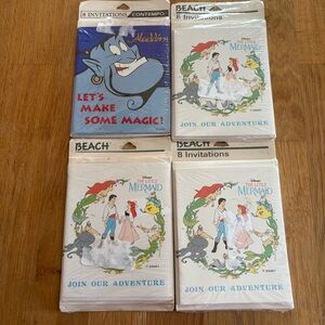 NEW VINTAGE 90s Beach Disney Little Mermaid Aladdin Party Invitations Kids